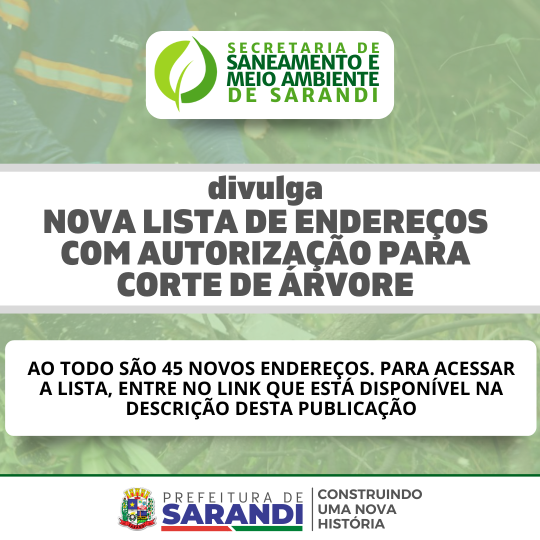 Nova lista de endereços com autorização para corte de árvores
